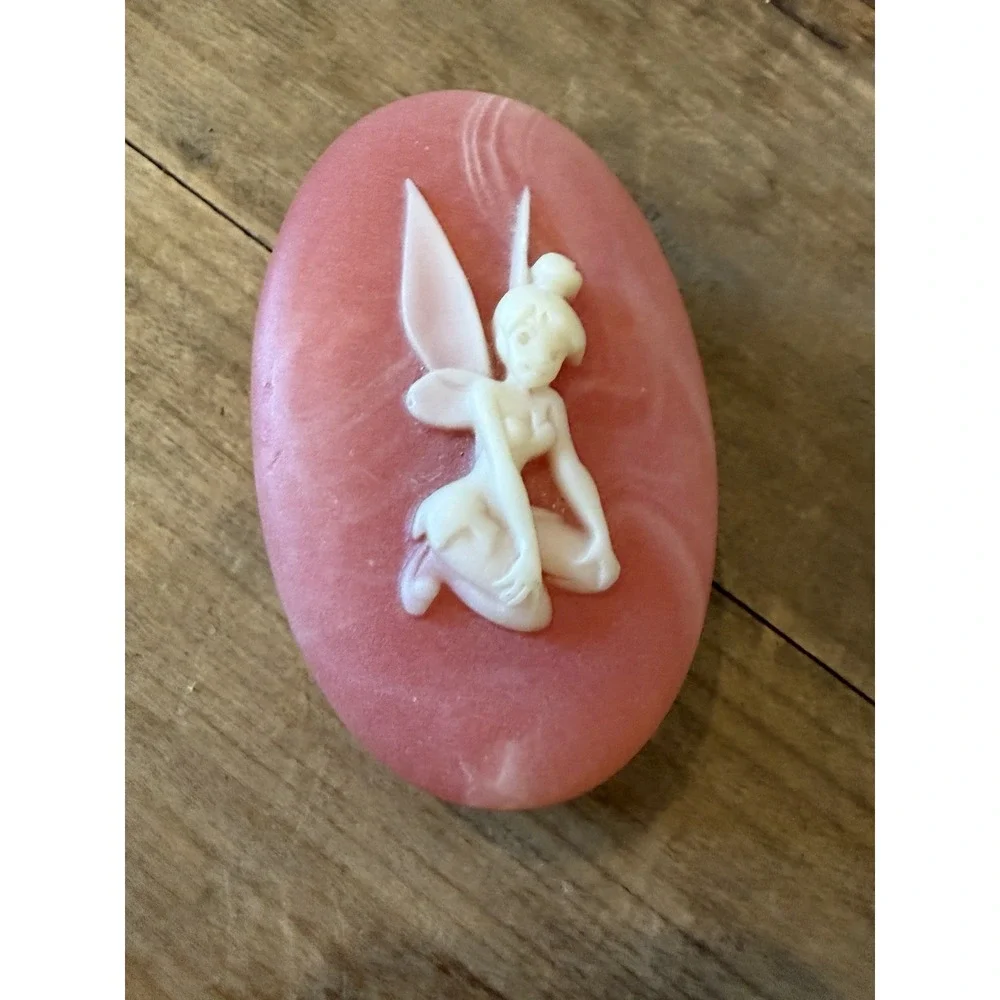 Vintage Tinkerbell Disney Keepsake Jewelry Box Lift Off Lid, Incolay Stone